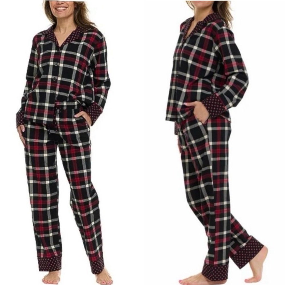 Vera Bradley Pajama Set Button Down Shirt/Pants Cotton Red Plaid NWT